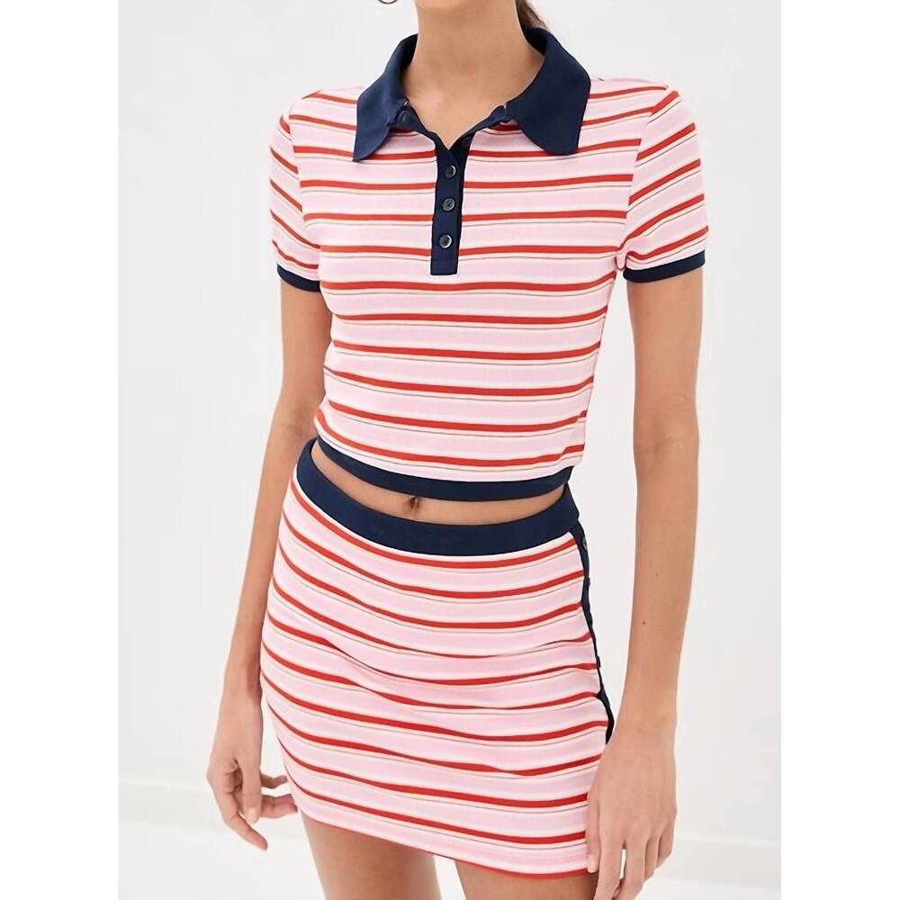 NEW SIMKHAI marine knit polo in tulip stripe